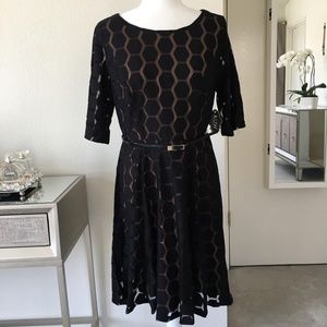 NWOT A.U.W belted fit and flare 3/4 sleeve dress